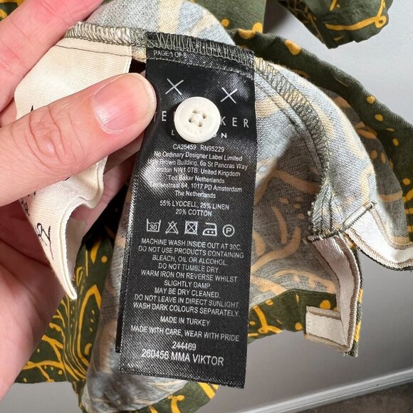 Ted Baker Viktor Linen Blend Short Sleeve Top Size 4 US Large Green Floral - Picture 9 of 9